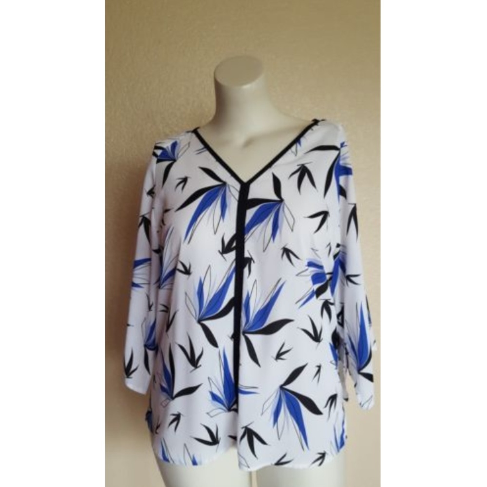 Alfani Blue Floral Print Top V-Neck Size 10 New